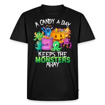 One Candy A Day Monster Funny Halloween - Men's Premium Organic T-Shirt - black - Front - Nico (187cm)