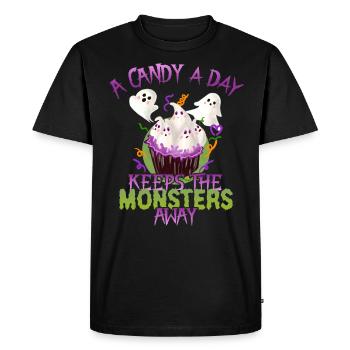 One Candy A Day Monster Funny Halloween - Men's Premium Organic T-Shirt - black - Front - Nico (187cm)