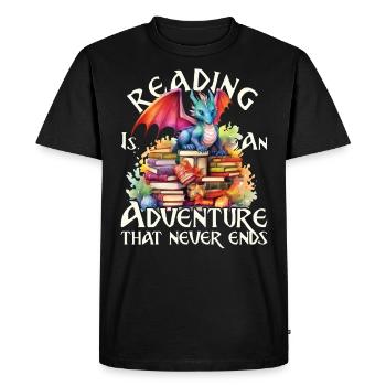 La lecture est une aventure Professeur de bibliothèque - T-shirt Premium bio Homme - noir - Devant - Nico (187cm)