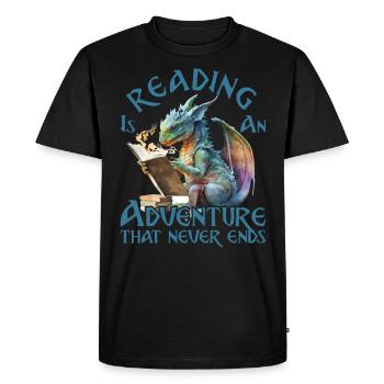 La lecture est une aventure Professeur de bibliothèque - T-shirt Premium bio Homme - noir - Devant - Nico (187cm)