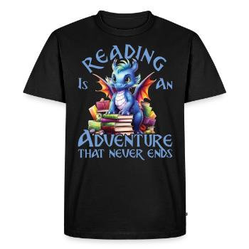 La lecture est une aventure Professeur de bibliothèque - T-shirt Premium bio Homme - noir - Devant - Nico (187cm)