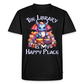 La bibliothèque est mon lieu de bonheur, dragons - T-shirt Premium bio Homme - noir - Devant - Nico (187cm)