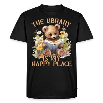 The library is my happy place bear - Men's Premium Organic T-Shirt - black - Front - Nico (187cm)