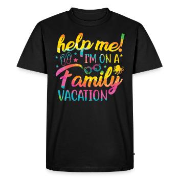 Au secours, je suis en vacances en famille - T-shirt Premium bio Homme - noir - Devant - Nico (187cm)