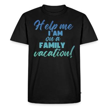 Au secours, je suis en vacances en famille - T-shirt Premium bio Homme - noir - Devant - Nico (187cm)