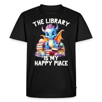 La bibliothèque est mon lieu de bonheur, dragon - T-shirt Premium bio Homme - noir - Devant - Nico (187cm)