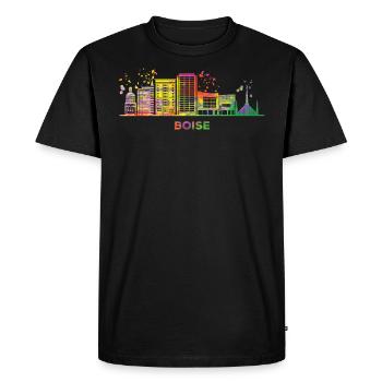 Boisean Skyline Coloré Paysage Urbain Boise - T-shirt Premium bio Homme - noir - Devant - Nico (187cm)