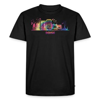 Boisean Skyline Coloré Paysage Urbain Boise - T-shirt Premium bio Homme - noir - Devant - Nico (187cm)