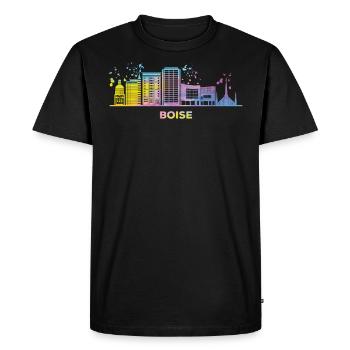 Boisean Skyline Coloré Paysage Urbain Boise - T-shirt Premium bio Homme - noir - Devant - Nico (187cm)