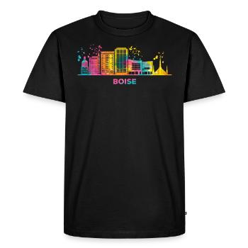 Boisean Skyline Coloré Paysage Urbain Boise - T-shirt Premium bio Homme - noir - Devant - Nico (187cm)
