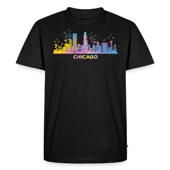 Chicagoan Watercolor Skyline Chicago - Men's Premium Organic T-Shirt - black - Front - Nico (187cm)
