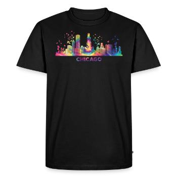 Chicagoan Watercolor Skyline Chicago - Men's Premium Organic T-Shirt - black - Front - Nico (187cm)