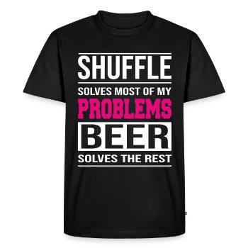 Shuffle résout les problèmes, la bière résout le reste - T-shirt Premium bio Homme - noir - Devant - Nico (187cm)