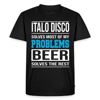 Italo Disco solves problems, beer solves the rest - Men's Premium Organic T-Shirt - black - Front - Nico (187cm)