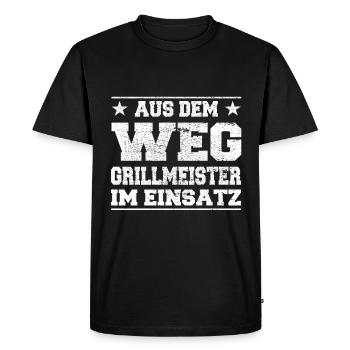 Out of the way Grill Master in Action Design - Men's Premium Organic T-Shirt - black - Front - Nico (187cm)