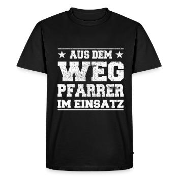 Out of the Way Pastor in Action Design - Men's Premium Organic T-Shirt - black - Front - Nico (187cm)
