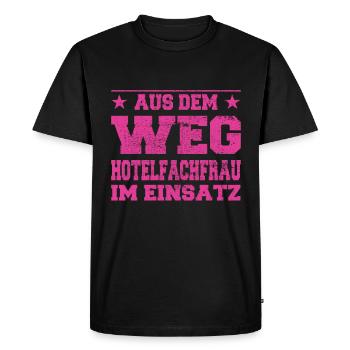 Out of the way hotel manager, in action Design - Men's Premium Organic T-Shirt - black - Front - Nico (187cm)