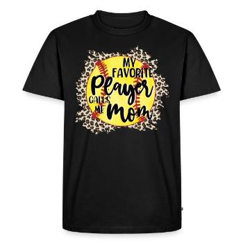 Ma joueuse préférée m’appelle maman softball - T-shirt Premium bio Homme - noir - Devant - Nico (187cm)