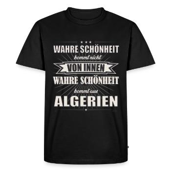 La vraie beauté vient du design algérien - T-shirt Premium bio Homme - noir - Devant - Nico (187cm)