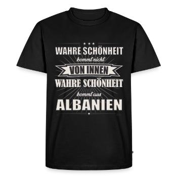 La vraie beauté vient du design albanais - T-shirt Premium bio Homme - noir - Devant - Nico (187cm)