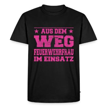 Out of the Way Firefighter in Action Design - Men's Premium Organic T-Shirt - black - Front - Nico (187cm)