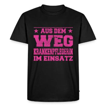 Out of the Way Nurse in Action Design - Men's Premium Organic T-Shirt - black - Front - Nico (187cm)