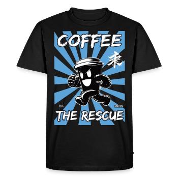 Le café à la rescousse - T-shirt Premium bio Homme - noir - Devant - Nico (187cm)