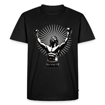 Jesus Boxer with Victory Pose - cool boxing design - Men's Premium Organic T-Shirt - black - Front - Nico (187cm)