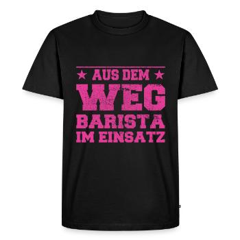 Out of the Way Barista in Action Design - Men's Premium Organic T-Shirt - black - Front - Nico (187cm)