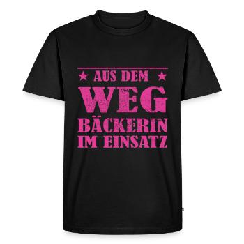 Out of the Way Baker in Action Design - Men's Premium Organic T-Shirt - black - Front - Nico (187cm)