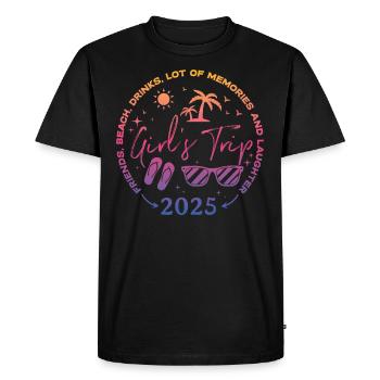 Voyage des filles qui rient à la plage des amis 2025 - T-shirt Premium bio Homme - noir - Devant - Nico (187cm)