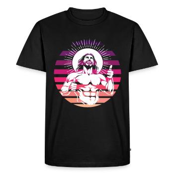Drôle rire jésus-christ design rétro - T-shirt Premium bio Homme - noir - Devant - Nico (187cm)