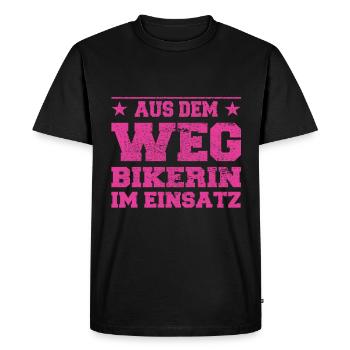 Out of the Way Biker in Action Design - Men's Premium Organic T-Shirt - black - Front - Nico (187cm)