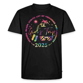 Voyage des filles qui rient à la plage des amis 2025 - T-shirt Premium bio Homme - noir - Devant - Nico (187cm)