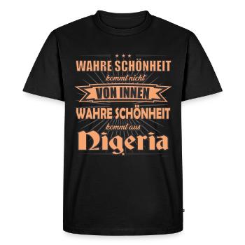 La vraie beauté vient du design nigérian - T-shirt Premium bio Homme - noir - Devant - Nico (187cm)