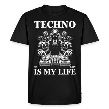 Techno is my Life - DJ with many arms - Men's Premium Organic T-Shirt - black - Front - Nico (187cm)