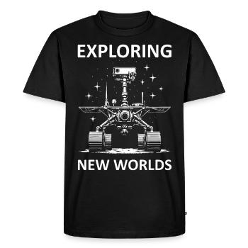 Cool Mars rover design with the saying: Exploring - Men's Premium Organic T-Shirt - black - Front - Nico (187cm)