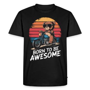 Ours en peluche avec des lunettes de soleil chevauche une moto vintage - T-shirt Premium bio Homme - noir - Devant - Nico (187cm)