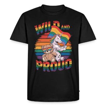 Ours en peluche et licorne drapeau arc-en-ciel LGBTQ - T-shirt Premium bio Homme - noir - Devant - Nico (187cm)