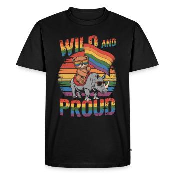 Teddy Bear chevauche le rhinocéros LGBTQ Rainbow Flag - T-shirt Premium bio Homme - noir - Devant - Nico (187cm)