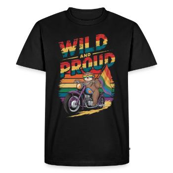 Sloth Rides Motorcycle LGBTQ Rainbow Banner - Men's Premium Organic T-Shirt - black - Front - Nico (187cm)