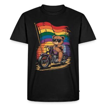 Teddy Bear Rides Motorcycle LGBTQ Rainbow Banner - Men's Premium Organic T-Shirt - black - Front - Nico (187cm)