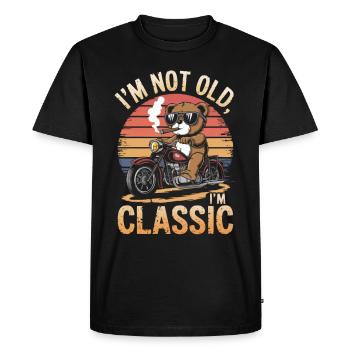 Teddy bear with sunglasses riding motorcycle vintage - Men's Premium Organic T-Shirt - black - Front - Nico (187cm)