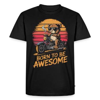 Teddy bear with sunglasses riding motorcycle vintage - Men's Premium Organic T-Shirt - black - Front - Nico (187cm)