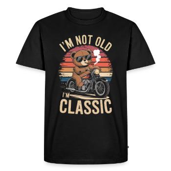 Teddy bear with sunglasses riding motorcycle vintage - Men's Premium Organic T-Shirt - black - Front - Nico (187cm)