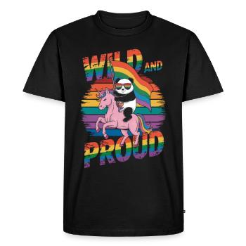 Panda chevauche la licorne Drapeau arc-en-ciel LGBTQ - T-shirt Premium bio Homme - noir - Devant - Nico (187cm)