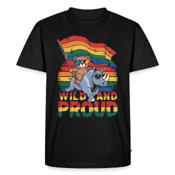 Teddy Bear chevauche le rhinocéros LGBTQ Rainbow Flag - T-shirt Premium bio Homme - noir - Devant - Nico (187cm)