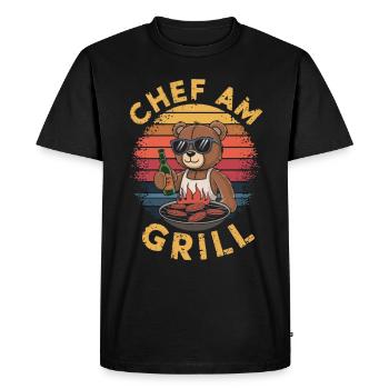 Teddy bear grilling a BBQ on the grill - Men's Premium Organic T-Shirt - black - Front - Nico (187cm)