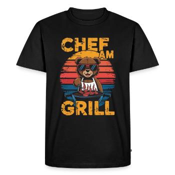 Teddy bear grilling a BBQ on the grill - Men's Premium Organic T-Shirt - black - Front - Nico (187cm)