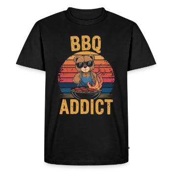 Teddy bear grilling a BBQ on the grill - Men's Premium Organic T-Shirt - black - Front - Nico (187cm)